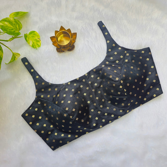 Black Banarasi Bollywood Style Sleeveless Butta Blouse