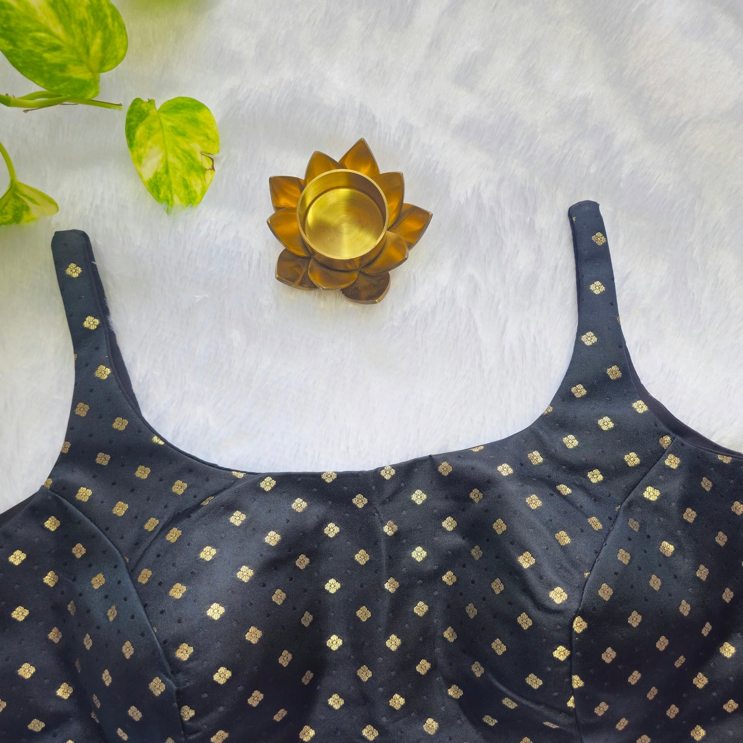 Black Banarasi Bollywood Style Sleeveless Butta Blouse
