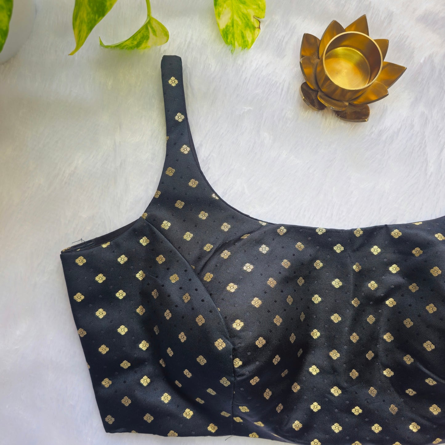 Black Banarasi Bollywood Style Sleeveless Butta Blouse