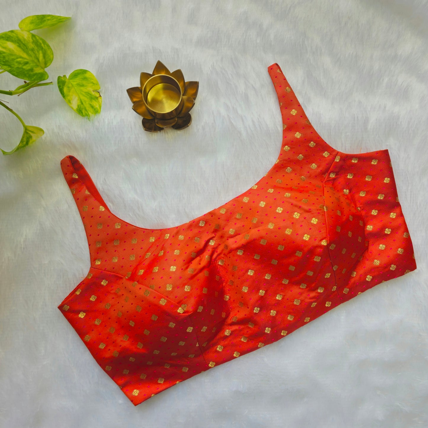 Red Banarasi Bollywood Style Sleeveless Butta Blouse