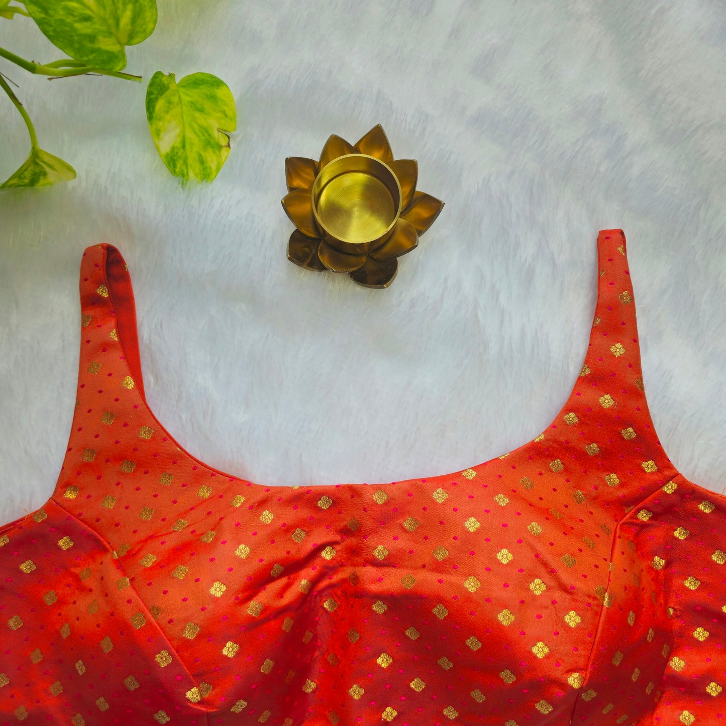 Red Banarasi Bollywood Style Sleeveless Butta Blouse
