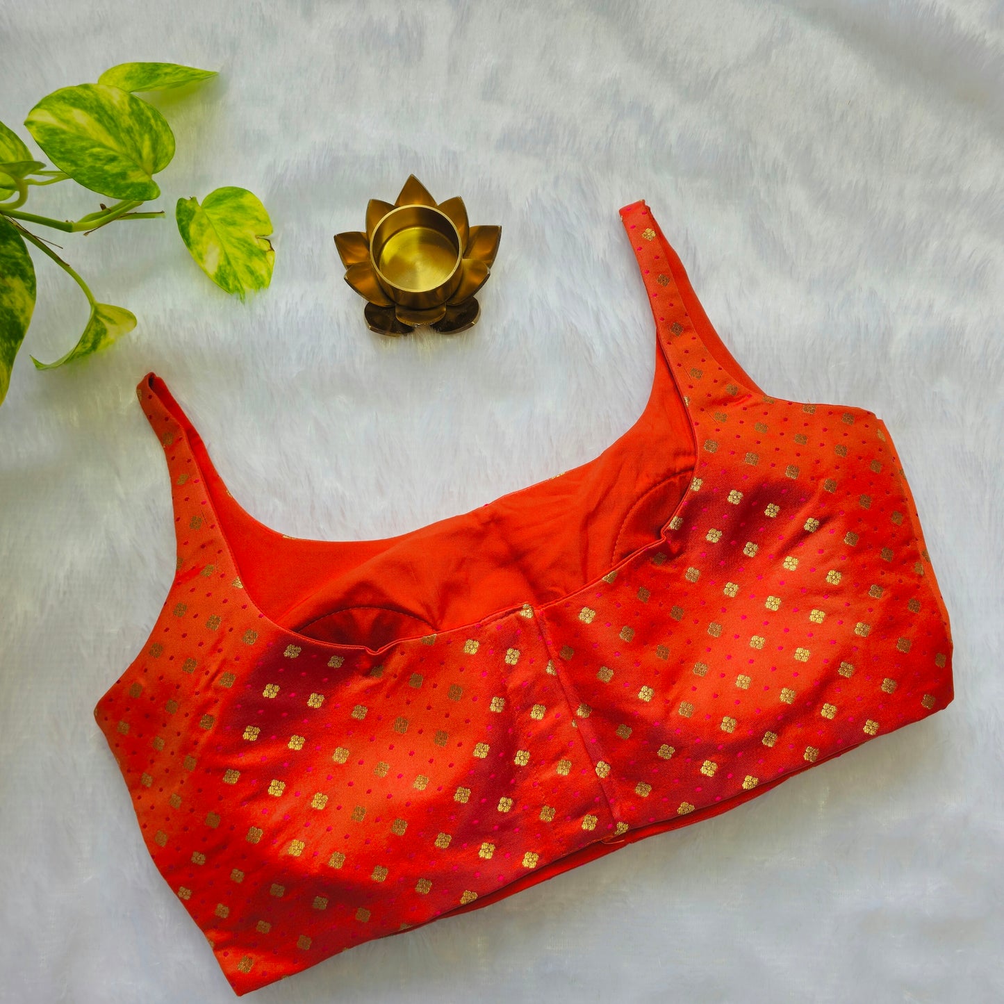Red Banarasi Bollywood Style Sleeveless Butta Blouse