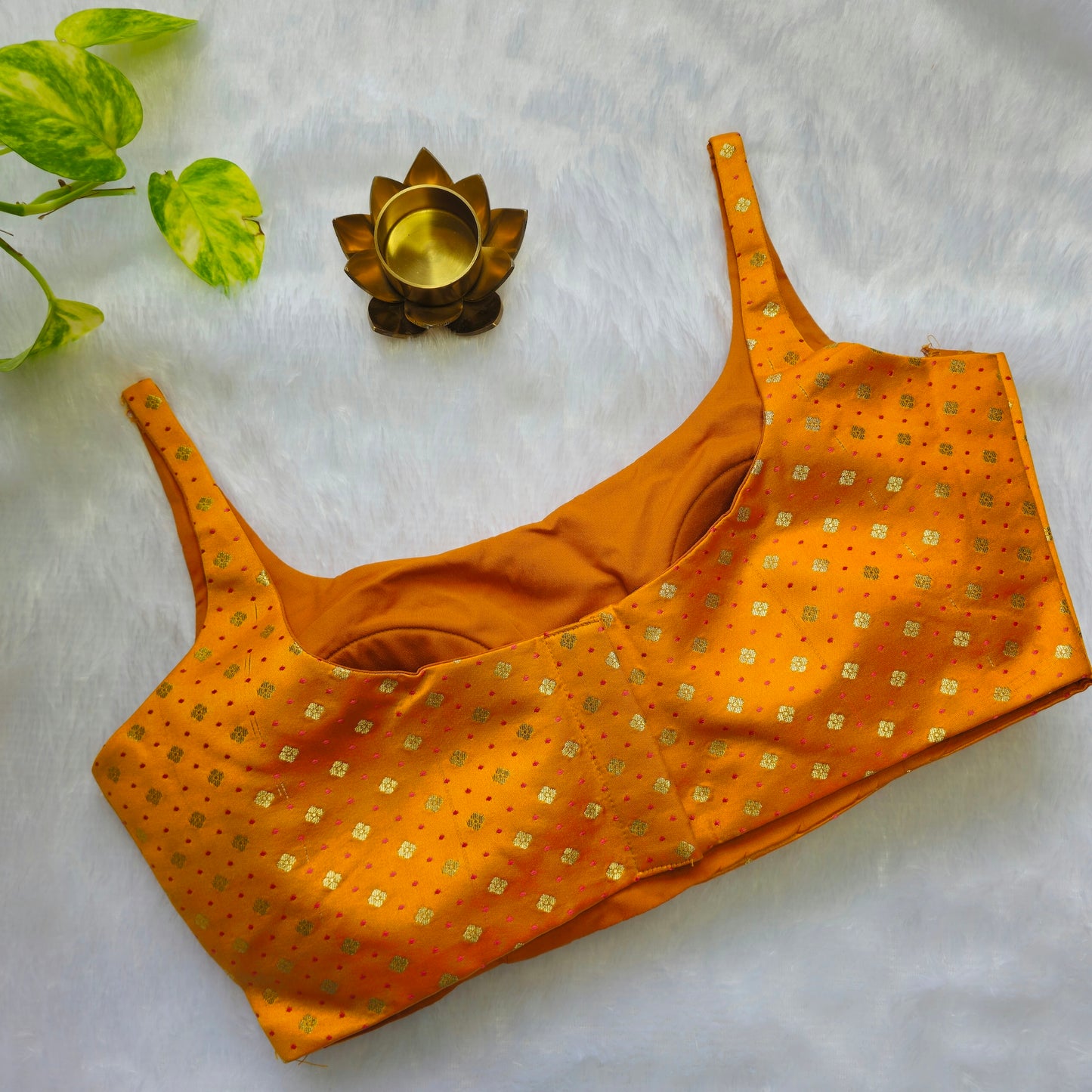 Orange Banarasi Bollywood Style Sleeveless Butta Blouse