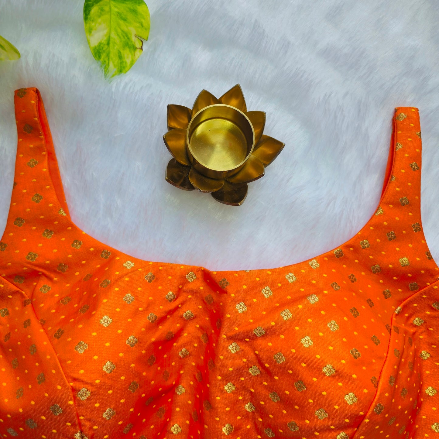 Bright Orange Banarasi Bollywood Style Sleeveless Butta Blouse