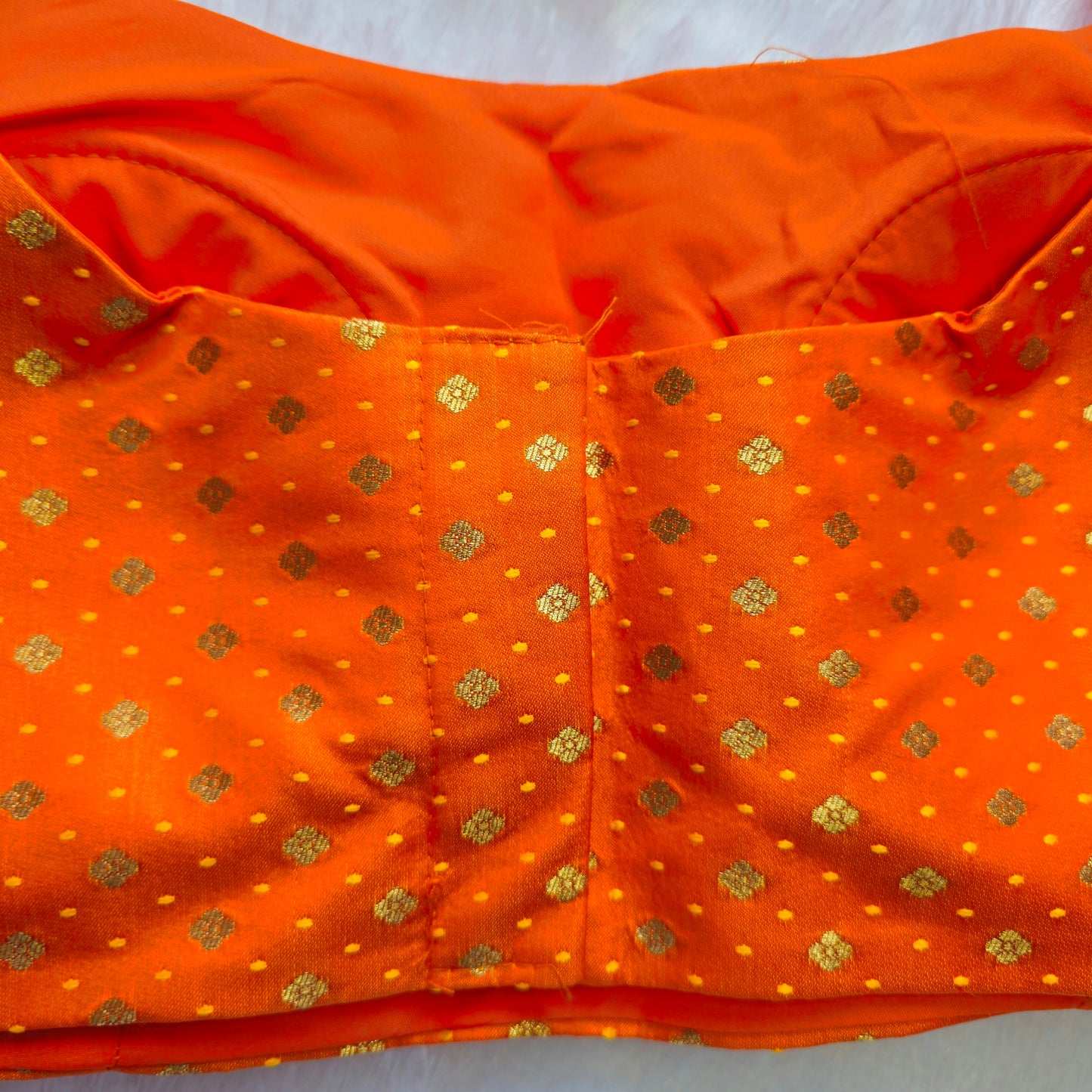 Bright Orange Banarasi Bollywood Style Sleeveless Butta Blouse