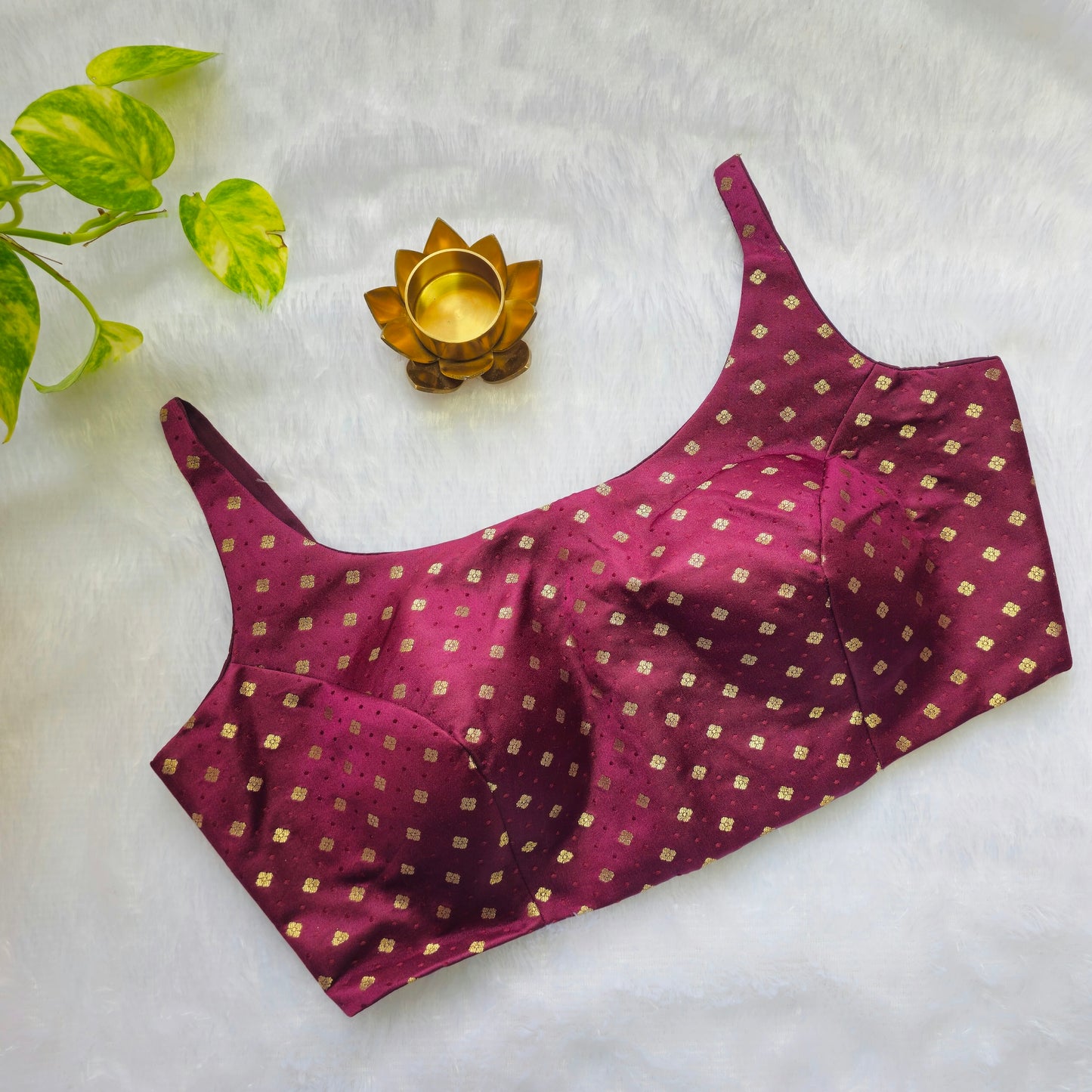 Wine Banarasi Bollywood Style Sleeveless Butta Blouse