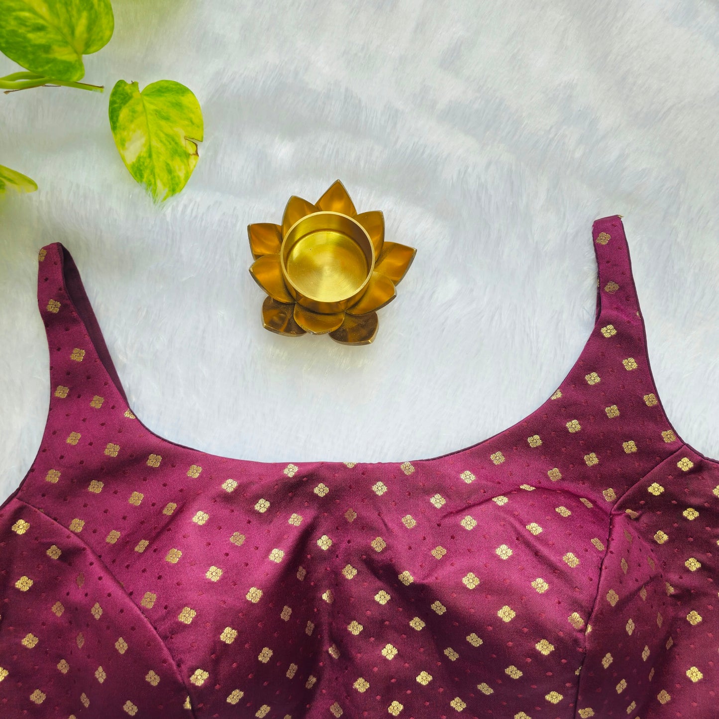 Wine Banarasi Bollywood Style Sleeveless Butta Blouse