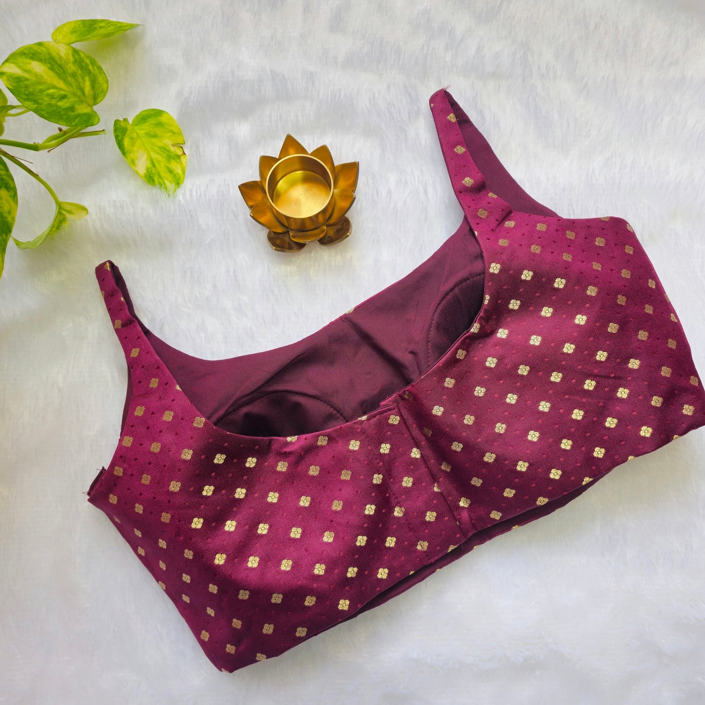 Wine Banarasi Bollywood Style Sleeveless Butta Blouse