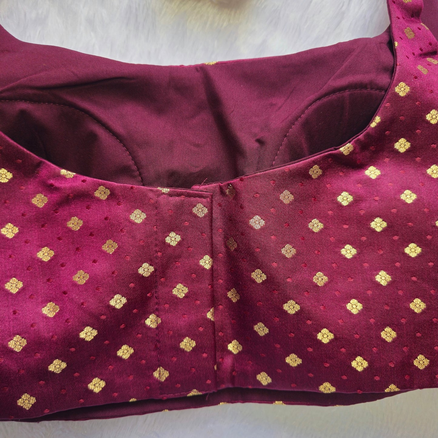 Wine Banarasi Bollywood Style Sleeveless Butta Blouse