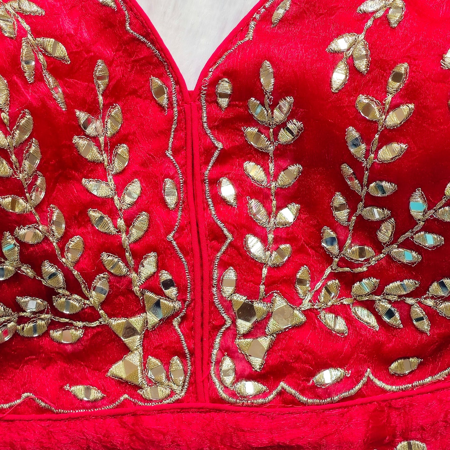 Reddish Pink Sleeveless Mirror Embroidery Blouse
