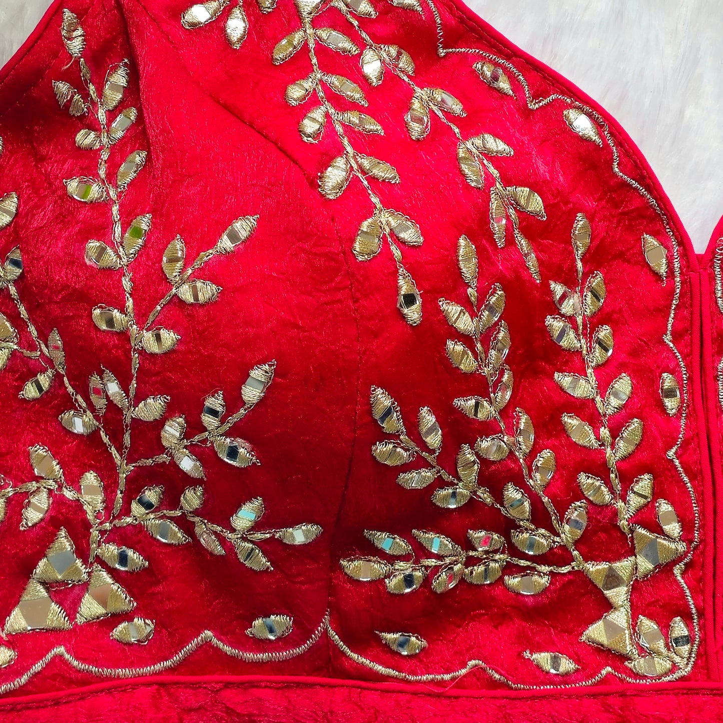 Reddish Pink Sleeveless Mirror Embroidery Blouse