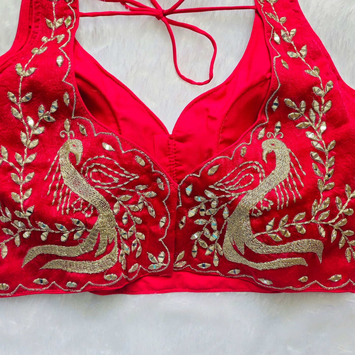Reddish Pink Sleeveless Mirror Embroidery Blouse