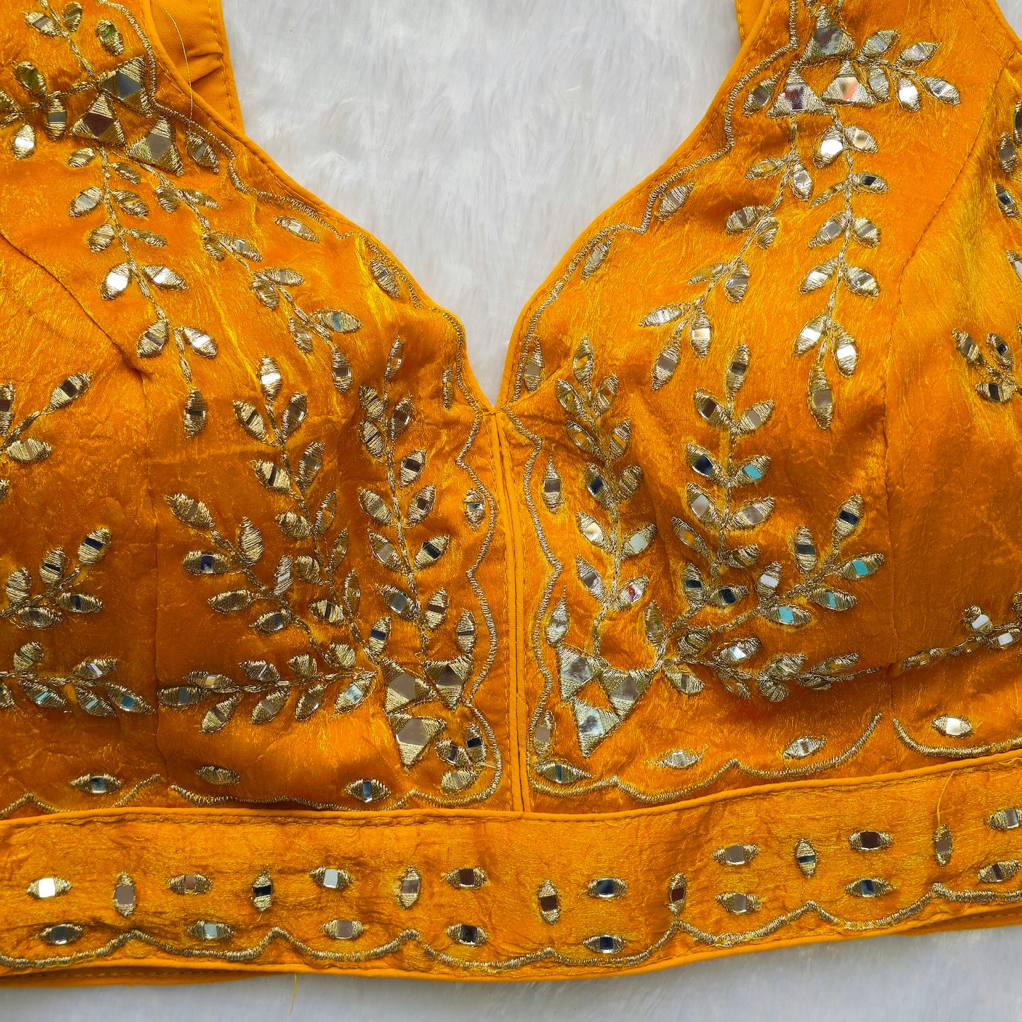 Yellow Sleeveless Mirror Embroidery Blouse