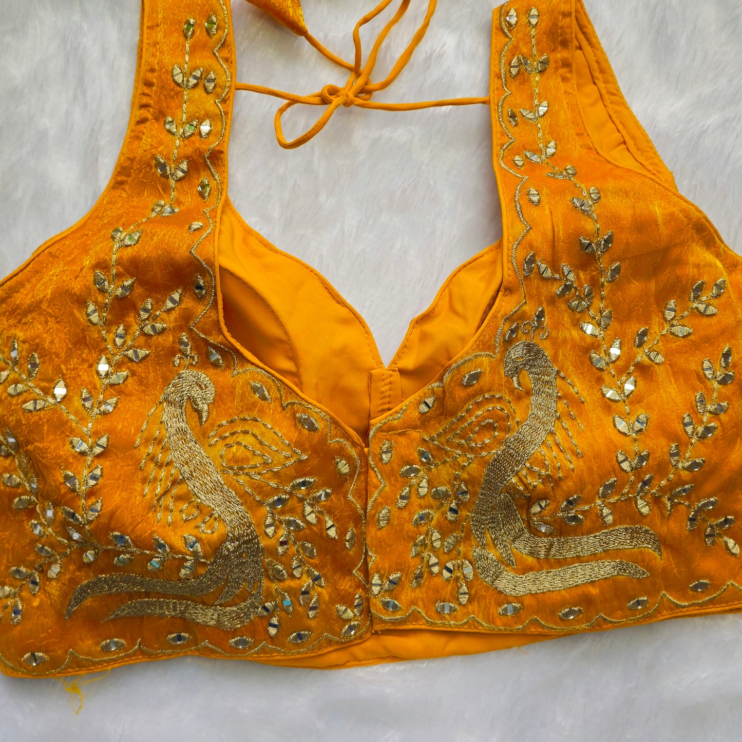 Yellow Sleeveless Mirror Embroidery Blouse