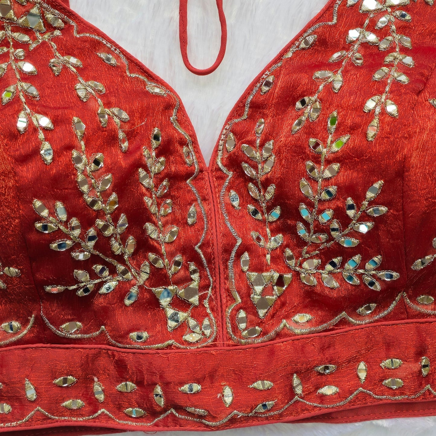 Orange Sleeveless Mirror Embroidery Blouse