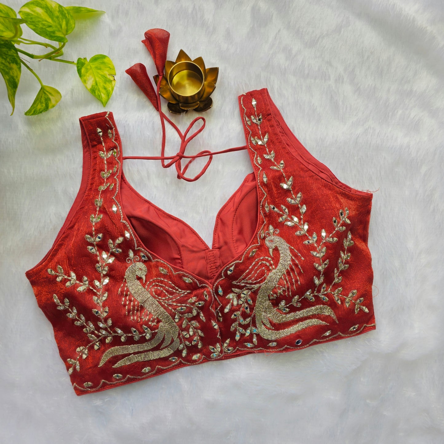 Orange Sleeveless Mirror Embroidery Blouse