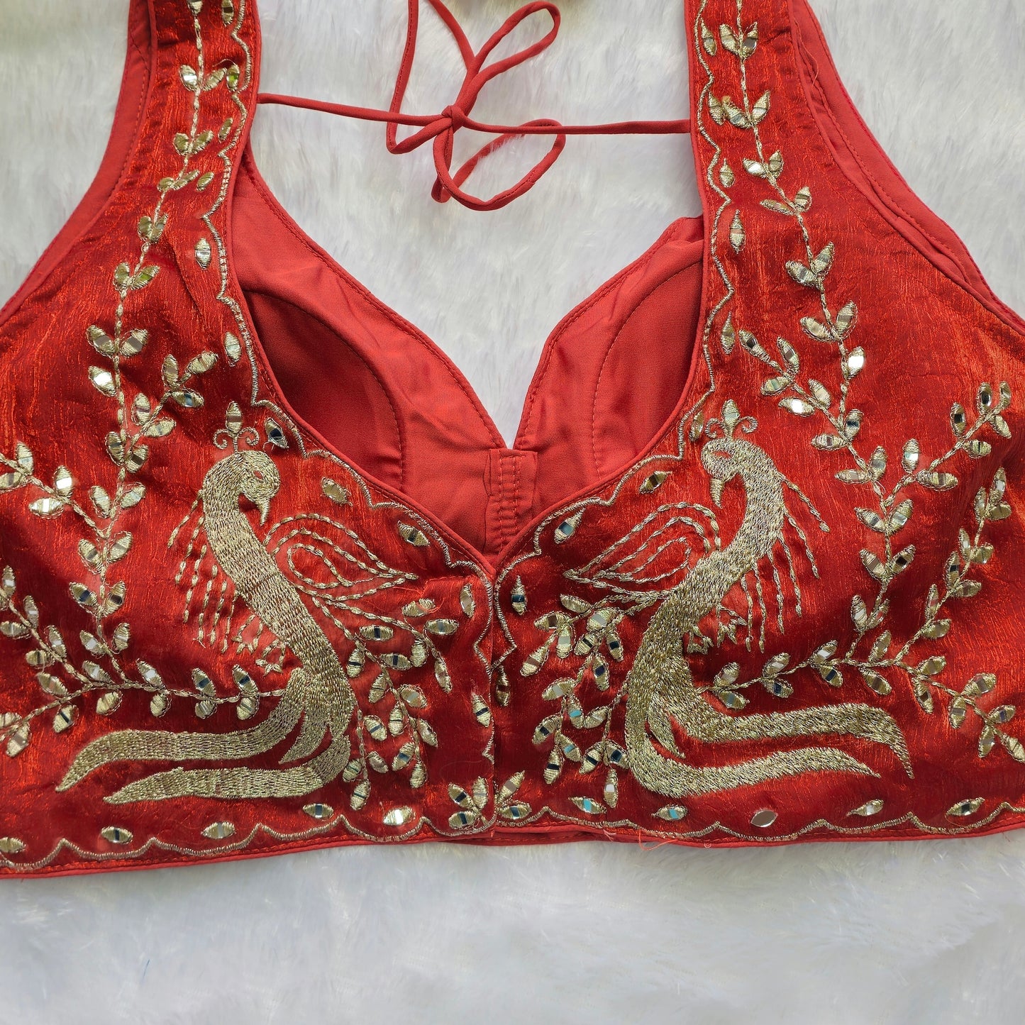 Orange Sleeveless Mirror Embroidery Blouse