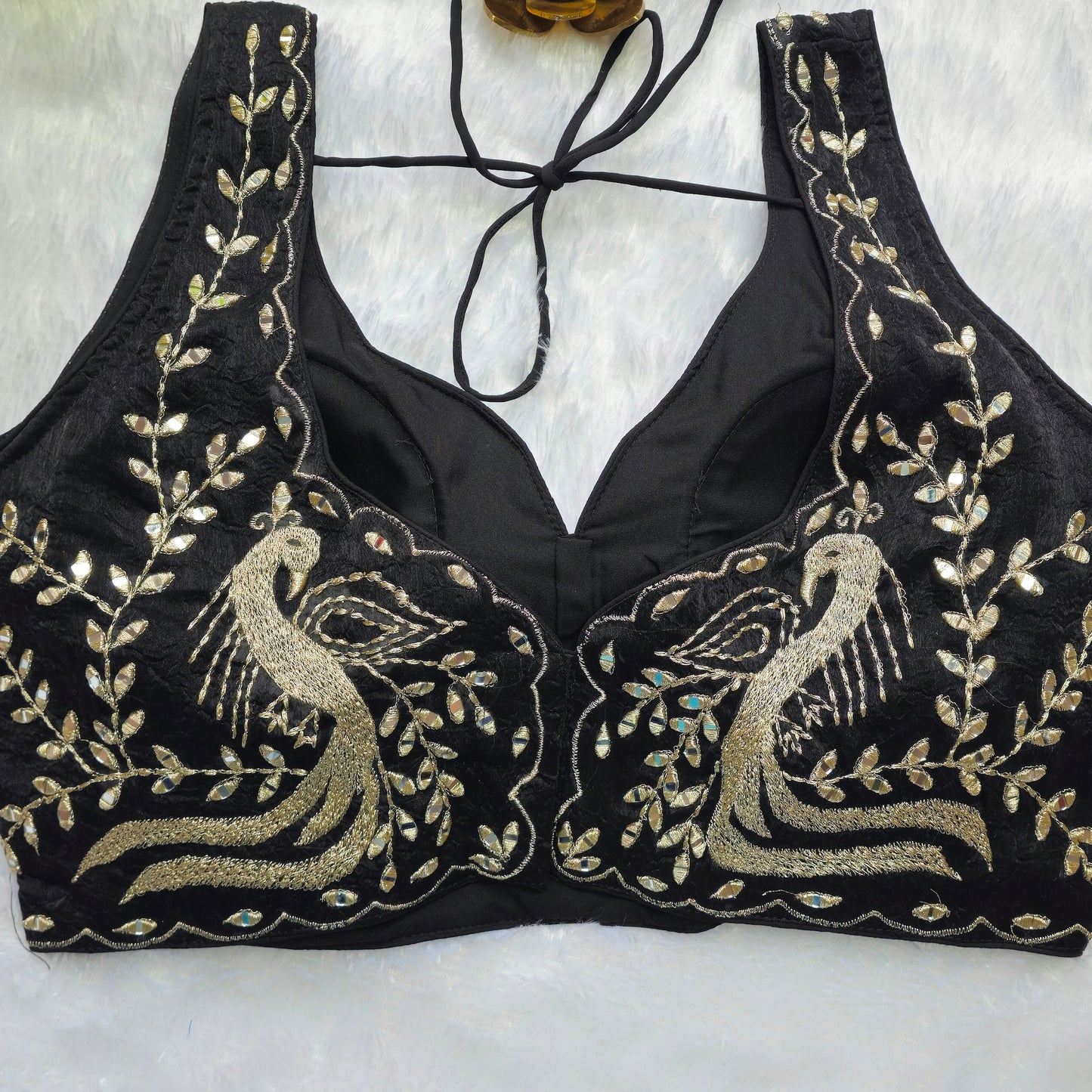 Black Sleeveless Mirror Embroidery Blouse