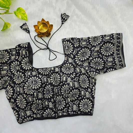 Black Warli Art Cotton Blouse