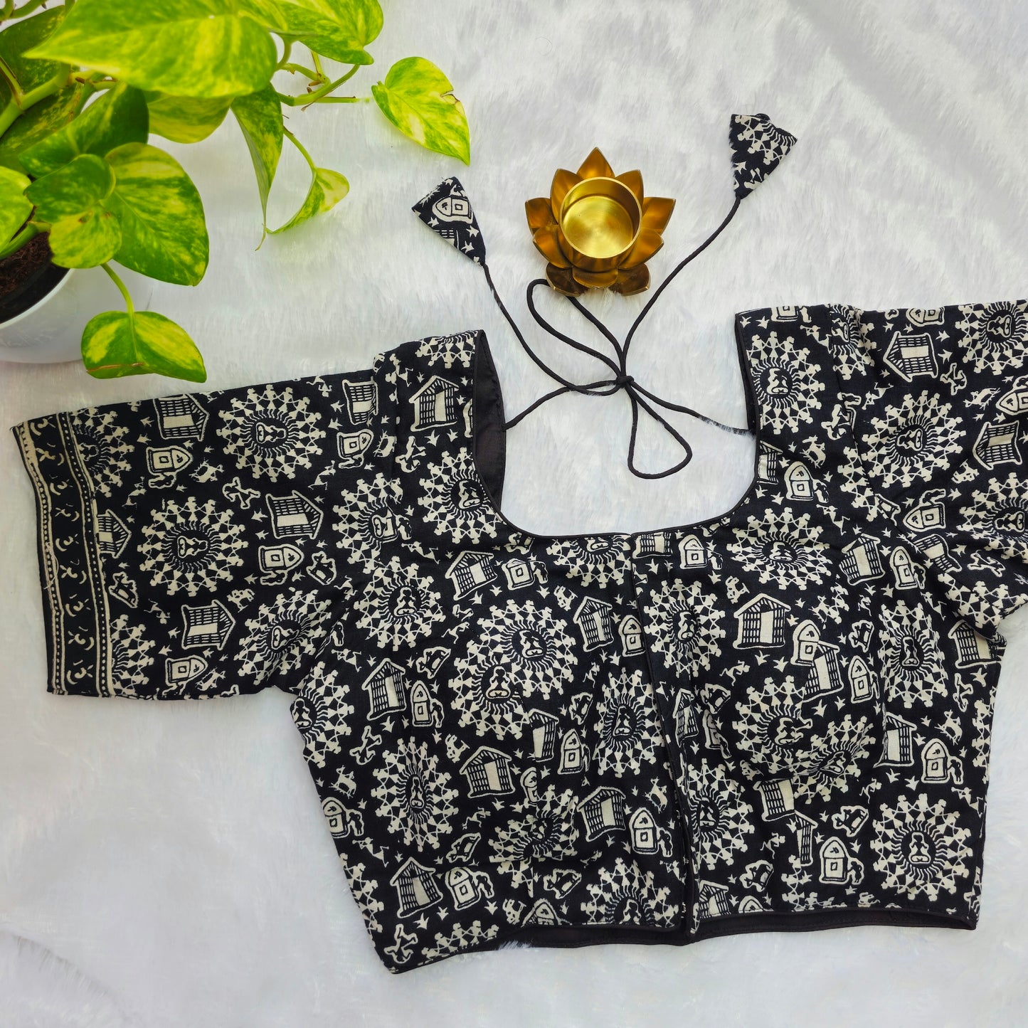 Black Warli Art Cotton Blouse