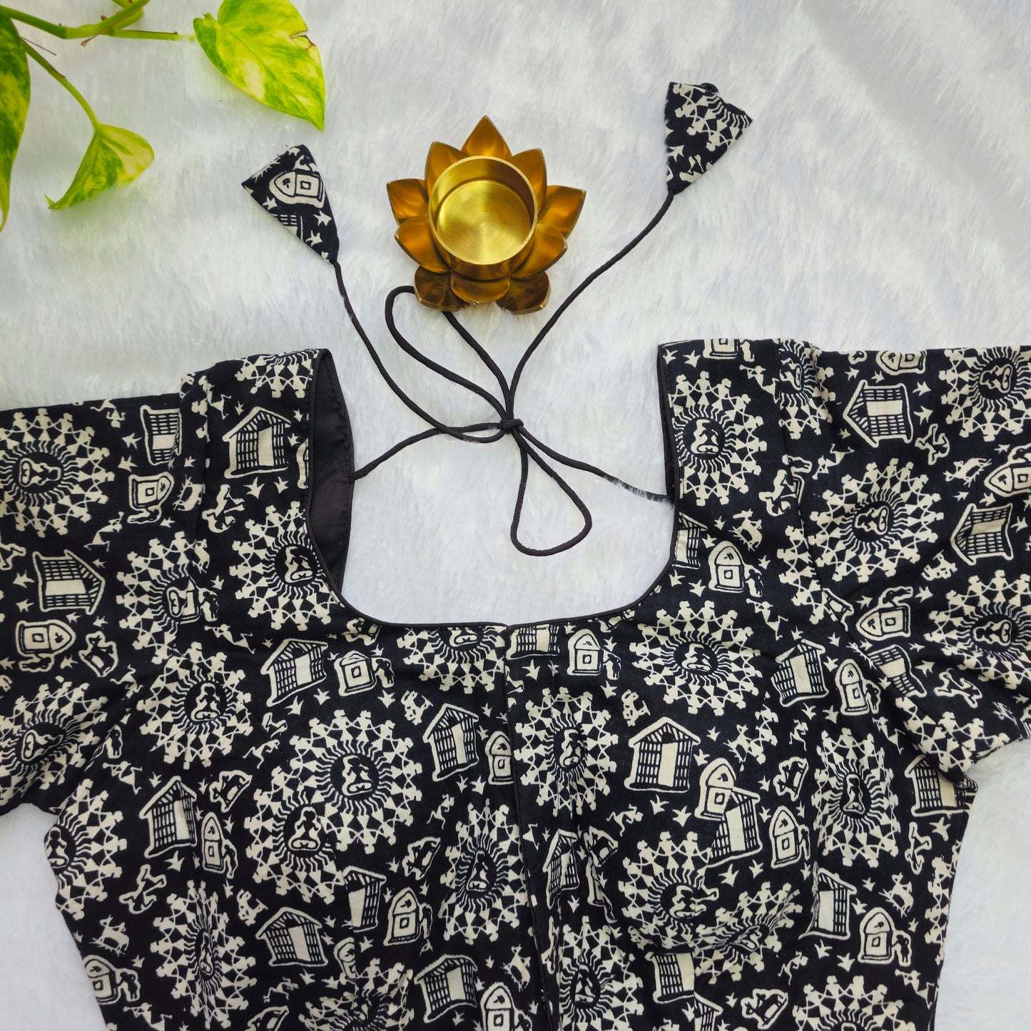 Black Warli Art Cotton Blouse
