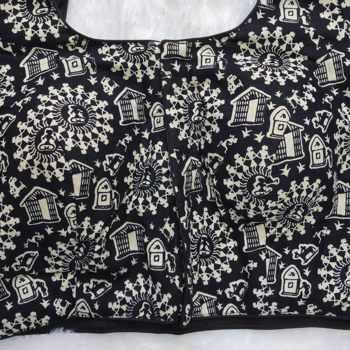 Black Warli Art Cotton Blouse