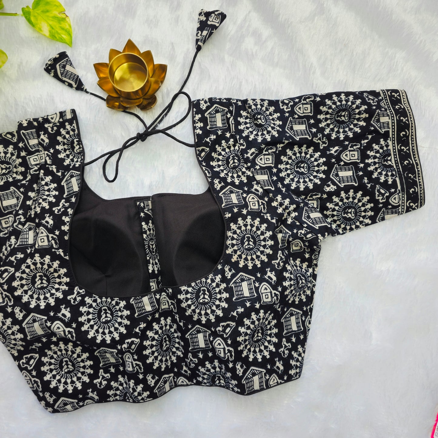 Black Warli Art Cotton Blouse
