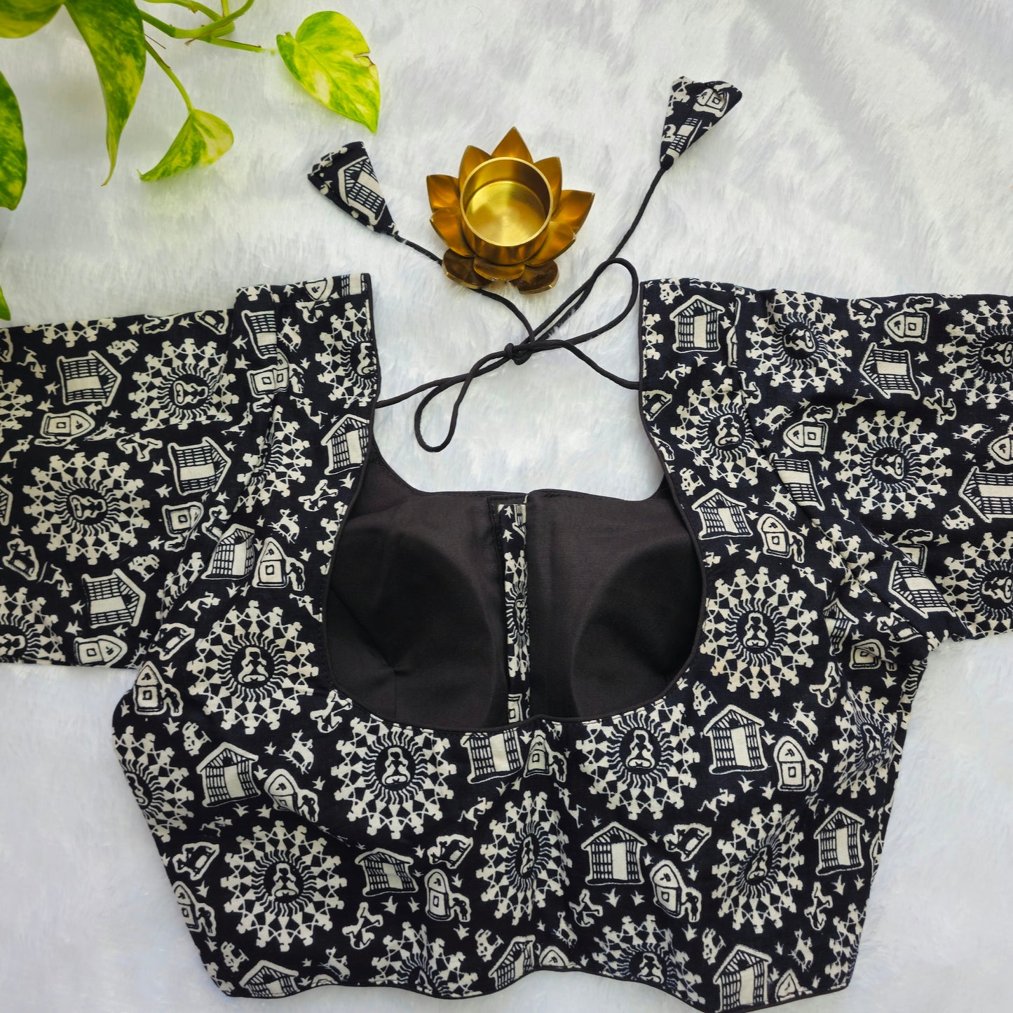 Black Warli Art Cotton Blouse