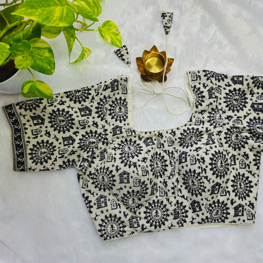 White Warli Art Cotton Blouse