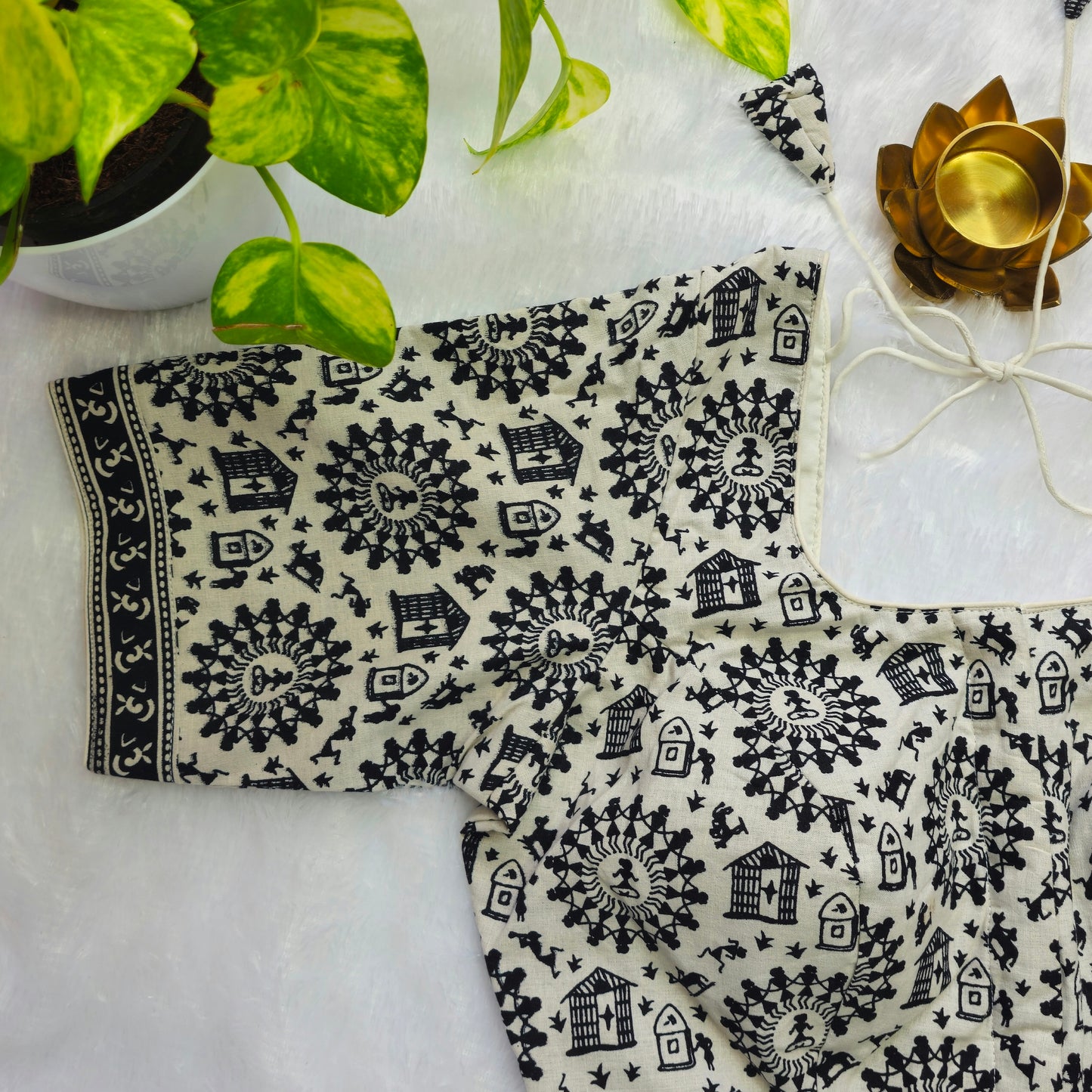 White Warli Art Cotton Blouse