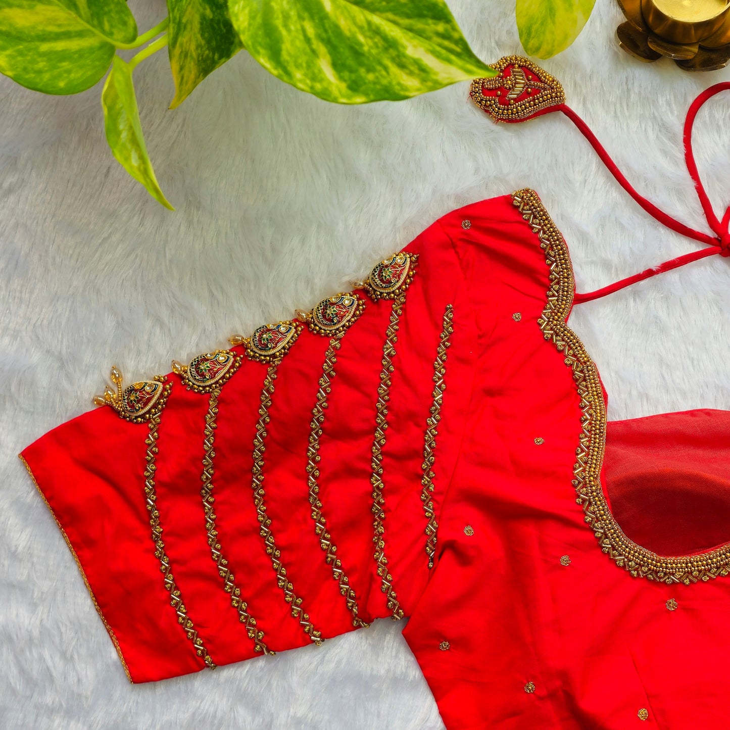 Bridal Red Jewellery handwork blouse