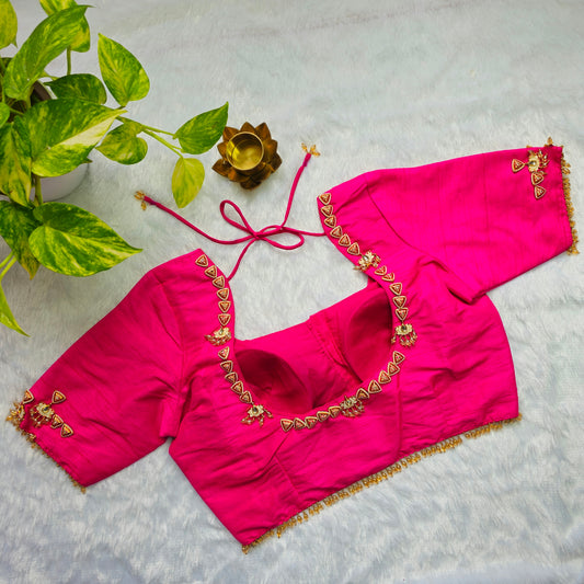 Bridal Pink Jewellery handwork blouse