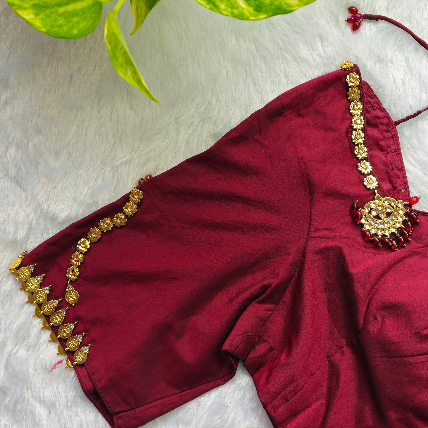 Bridal Maroon Jewellery handwork blouse