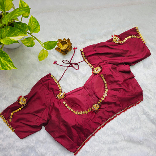 Bridal Maroon Jewellery handwork blouse