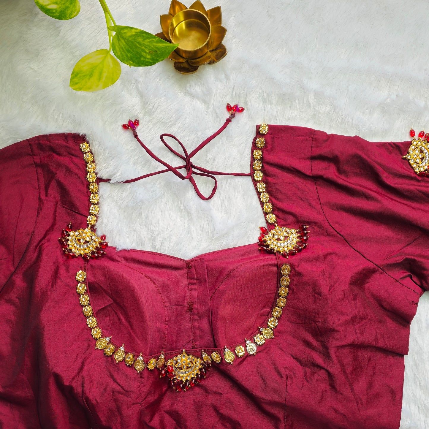 Bridal Maroon Jewellery handwork blouse
