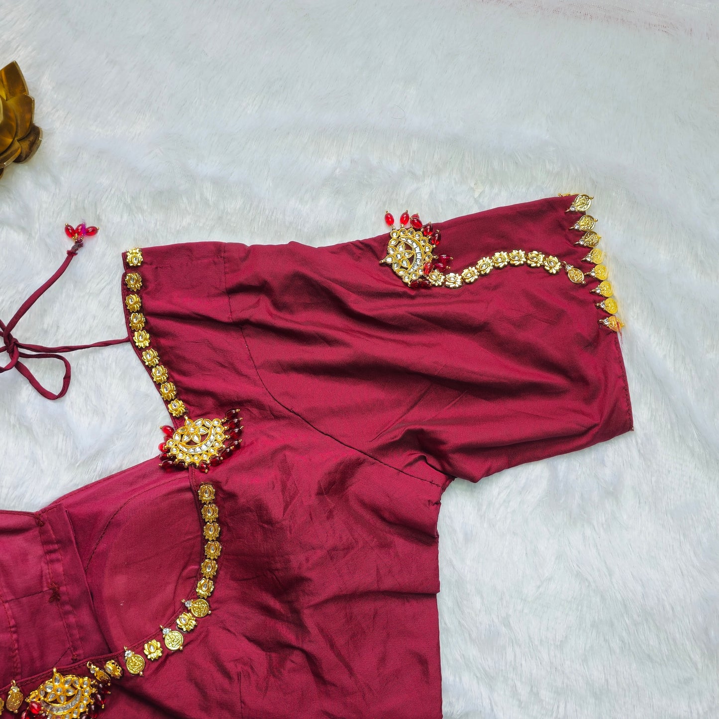 Bridal Maroon Jewellery handwork blouse