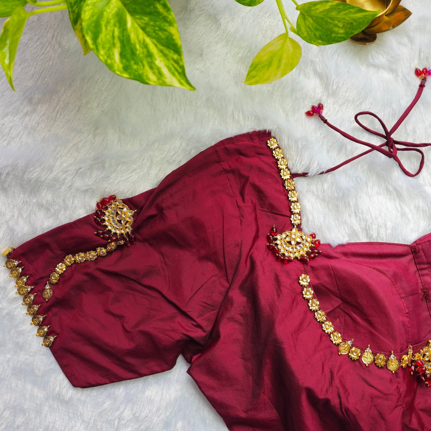 Bridal Maroon Jewellery handwork blouse