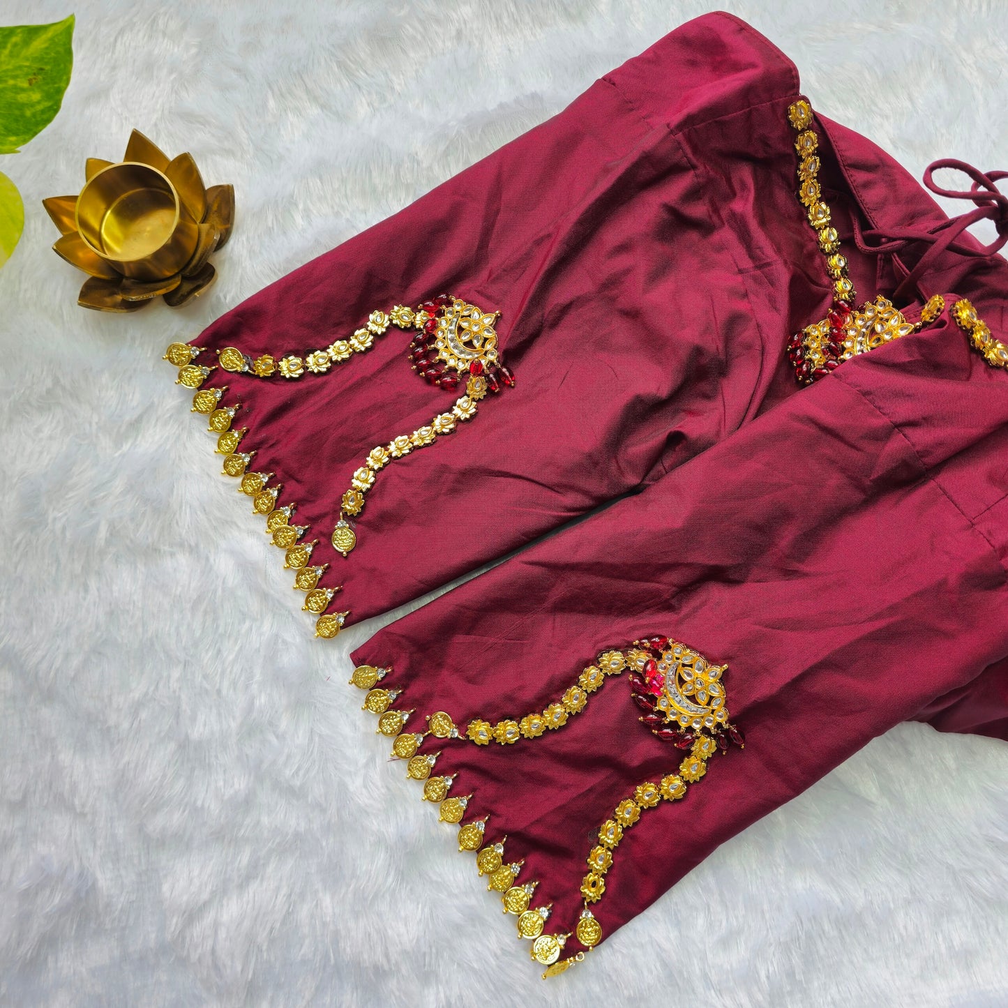 Bridal Maroon Jewellery handwork blouse