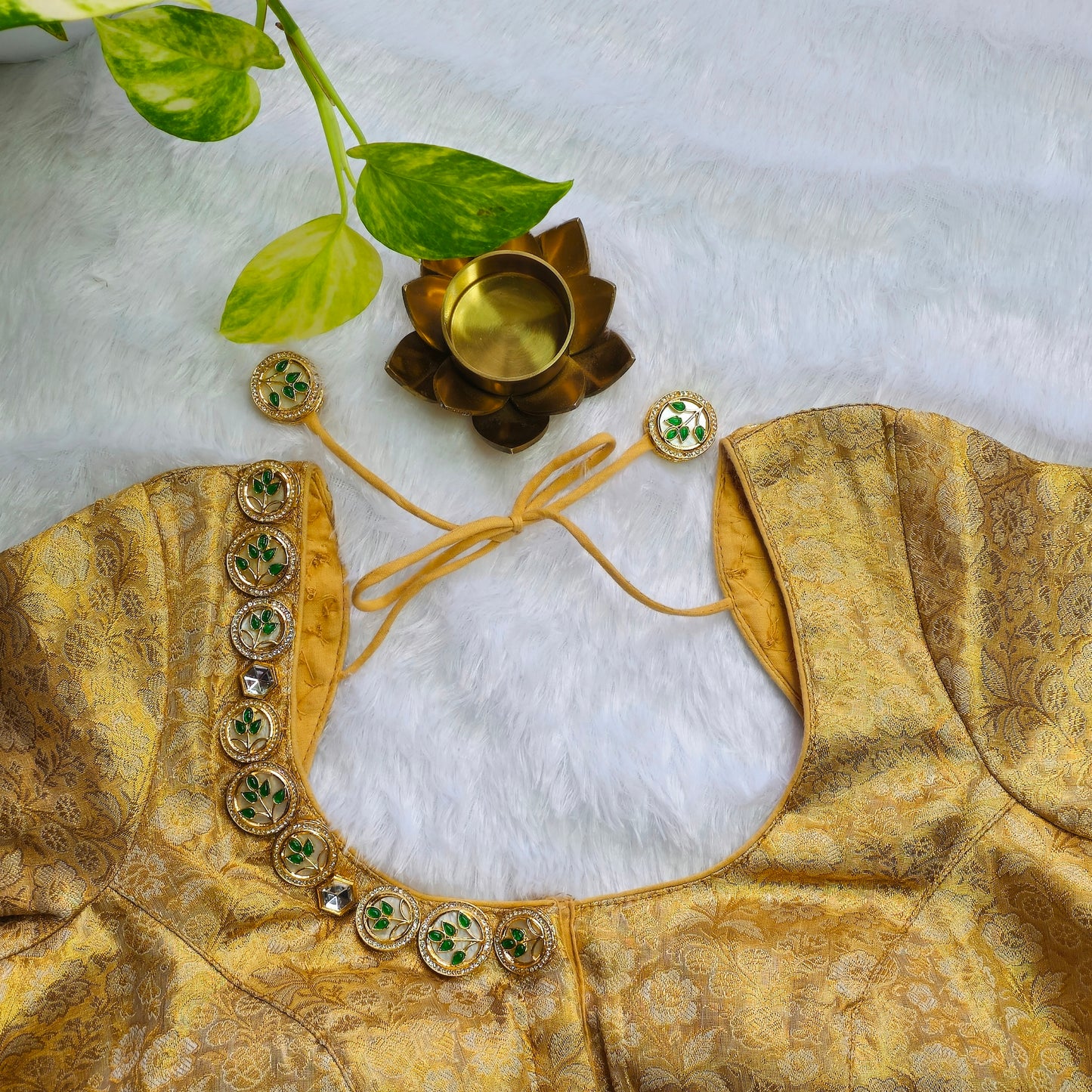 Bridal Gold Brocade Jewellery handwork blouse