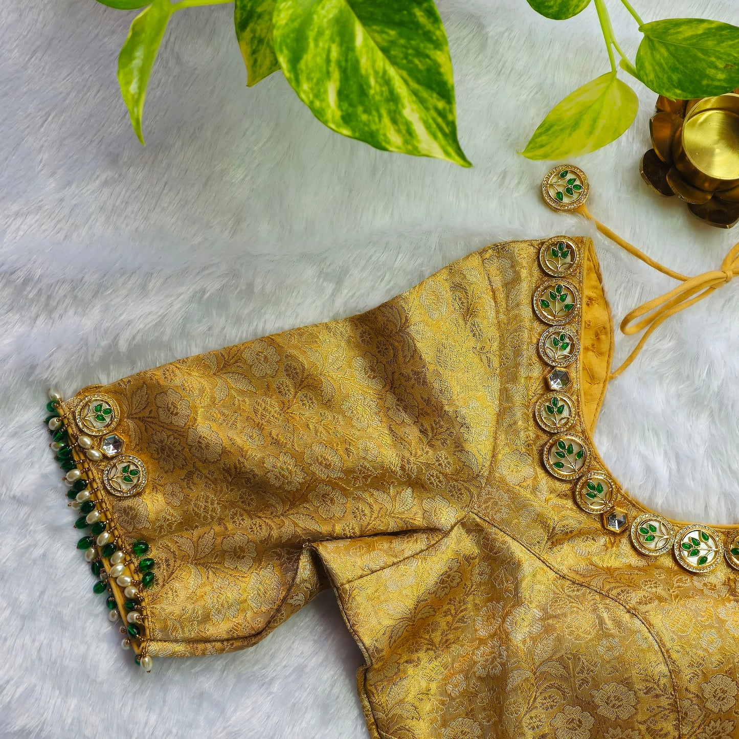 Bridal Gold Brocade Jewellery handwork blouse