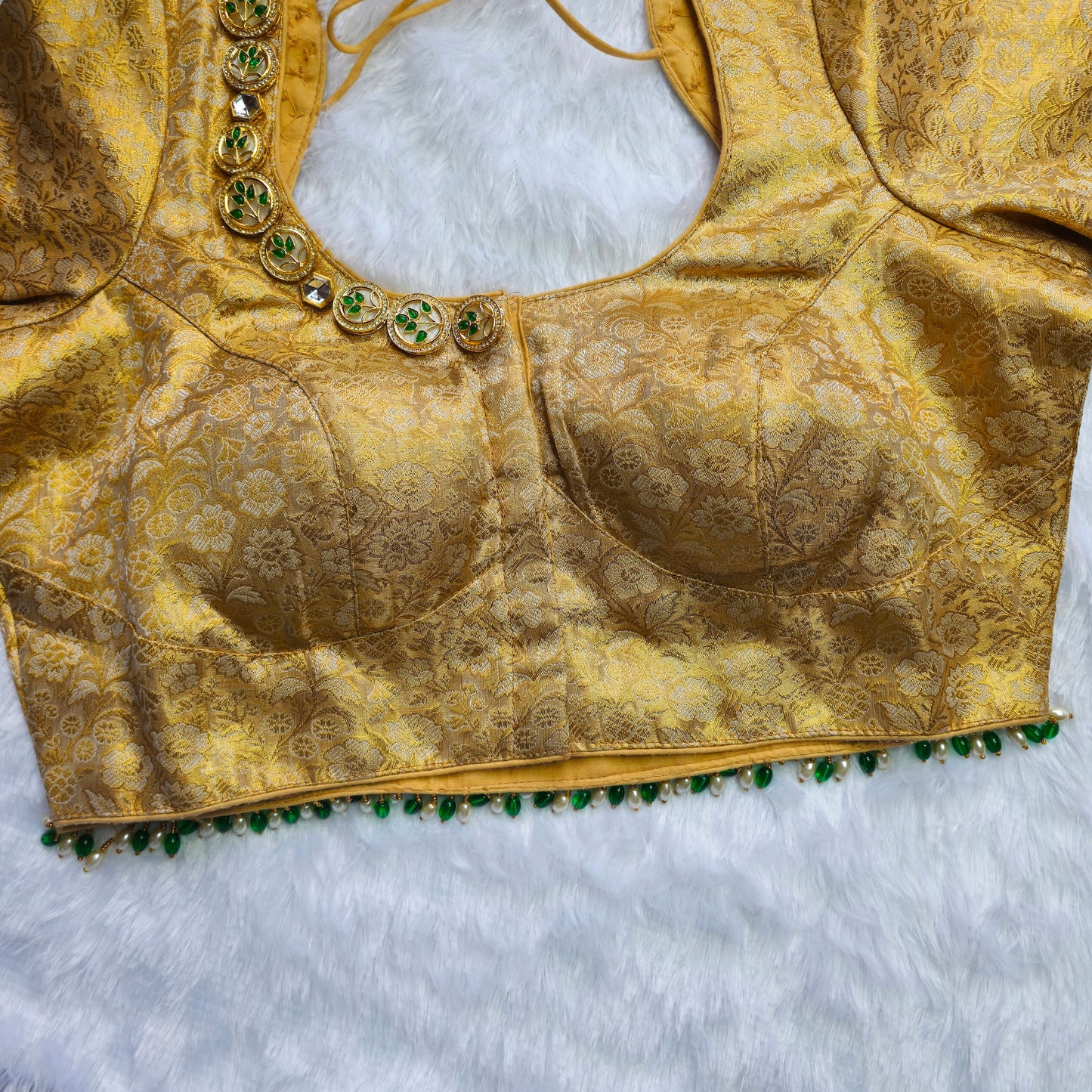 Bridal Gold Brocade Jewellery handwork blouse