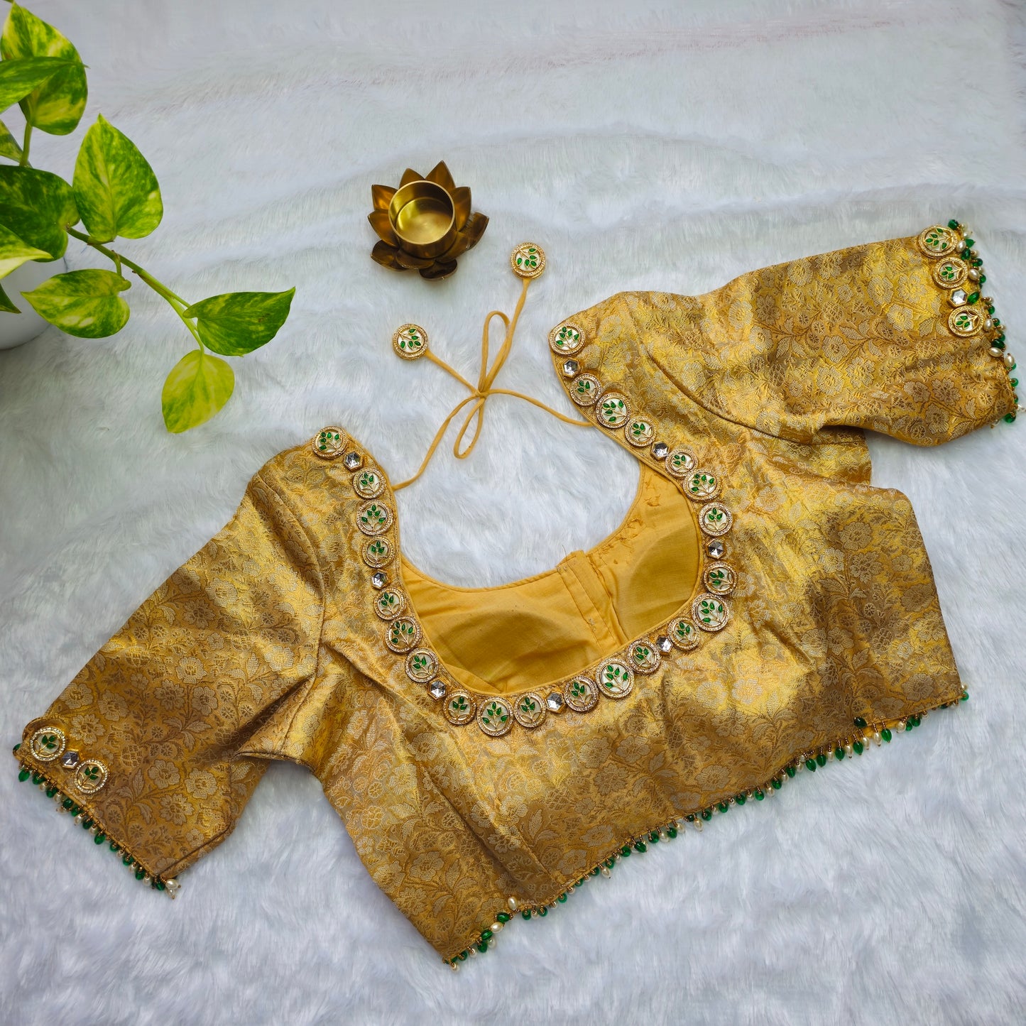 Bridal Gold Brocade Jewellery handwork blouse