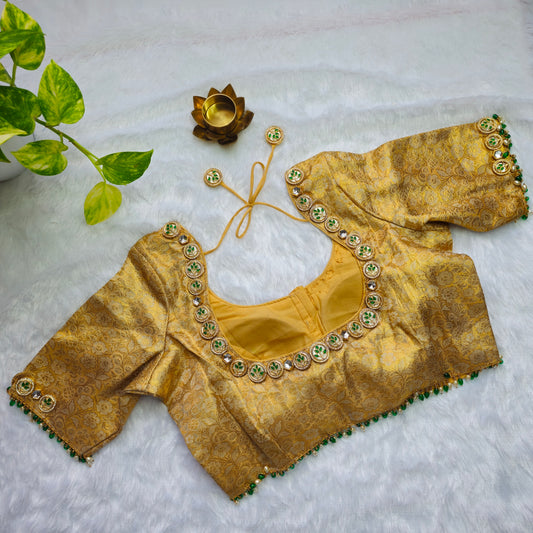 Bridal Gold Brocade Jewellery handwork blouse
