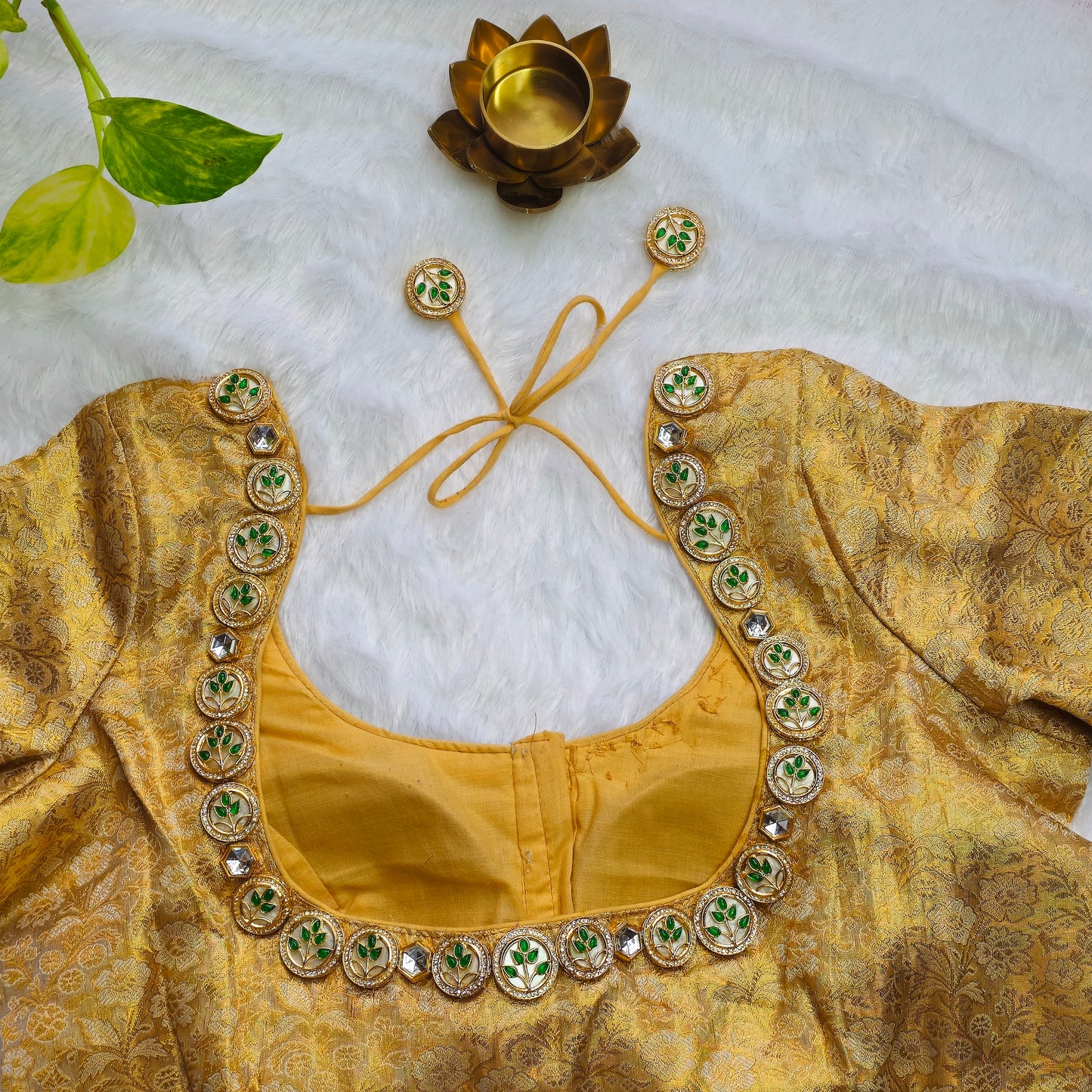 Bridal Gold Brocade Jewellery handwork blouse