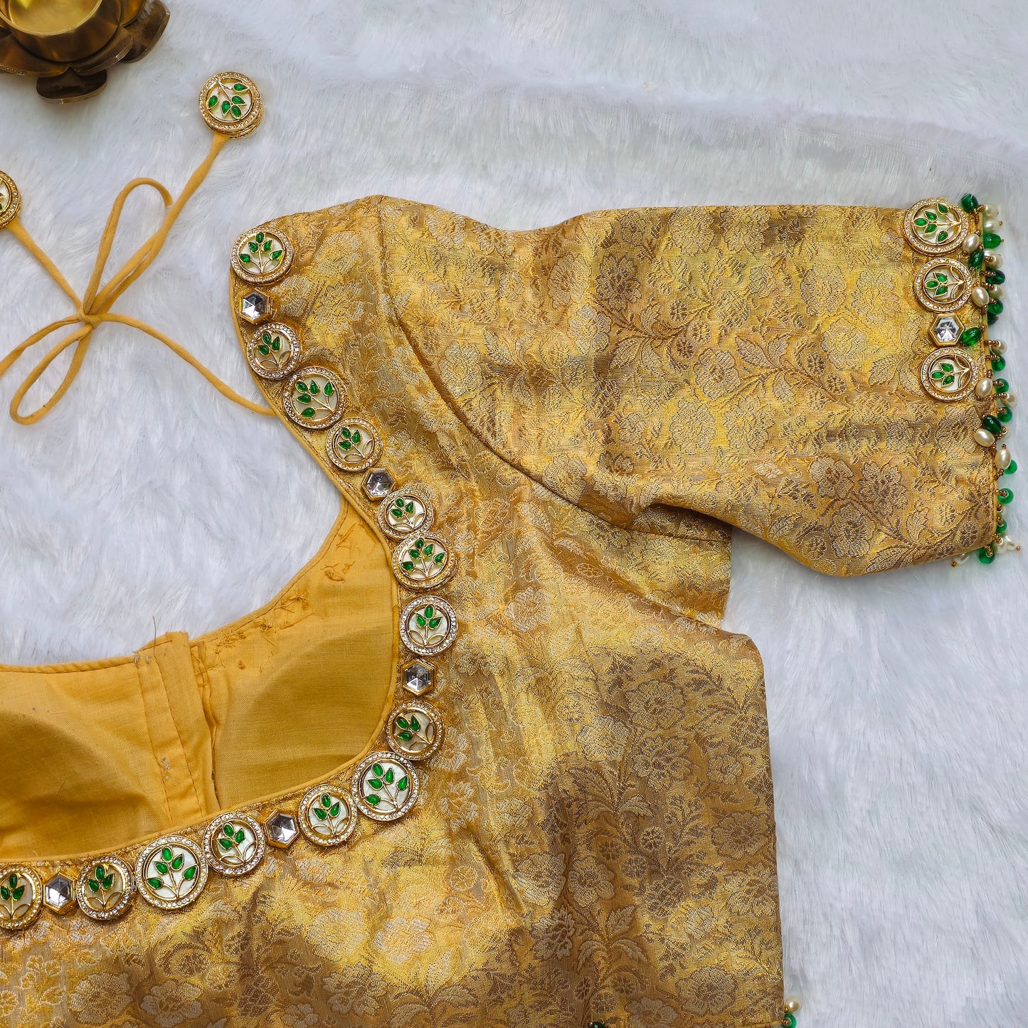 Bridal Gold Brocade Jewellery handwork blouse