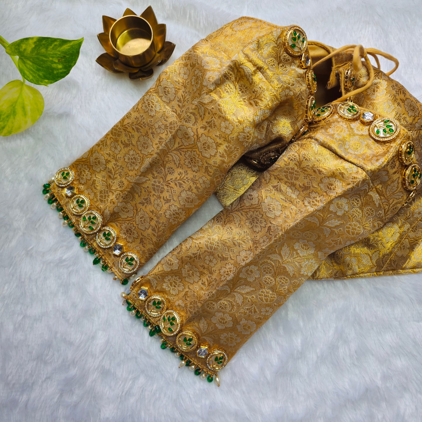 Bridal Gold Brocade Jewellery handwork blouse