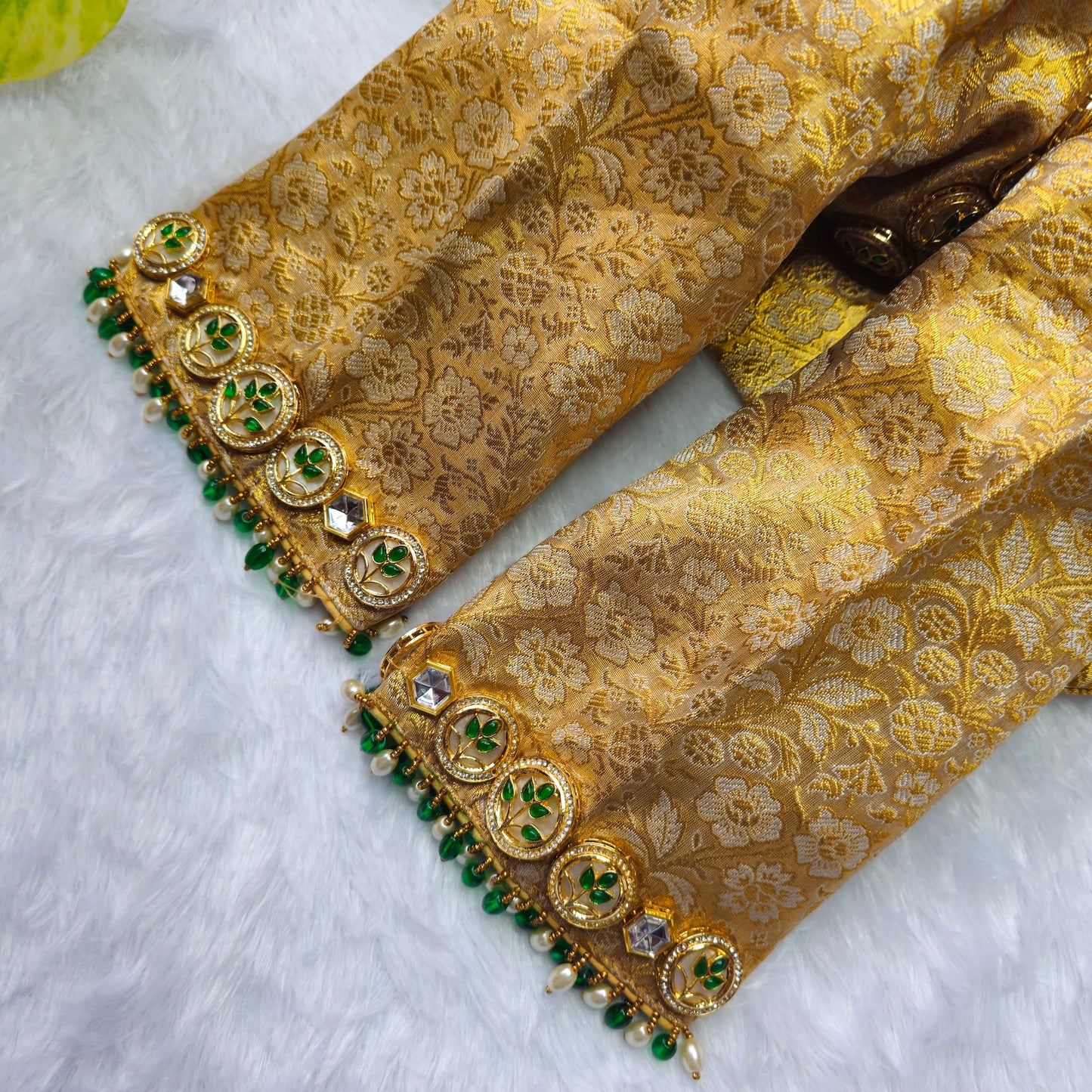 Bridal Gold Brocade Jewellery handwork blouse