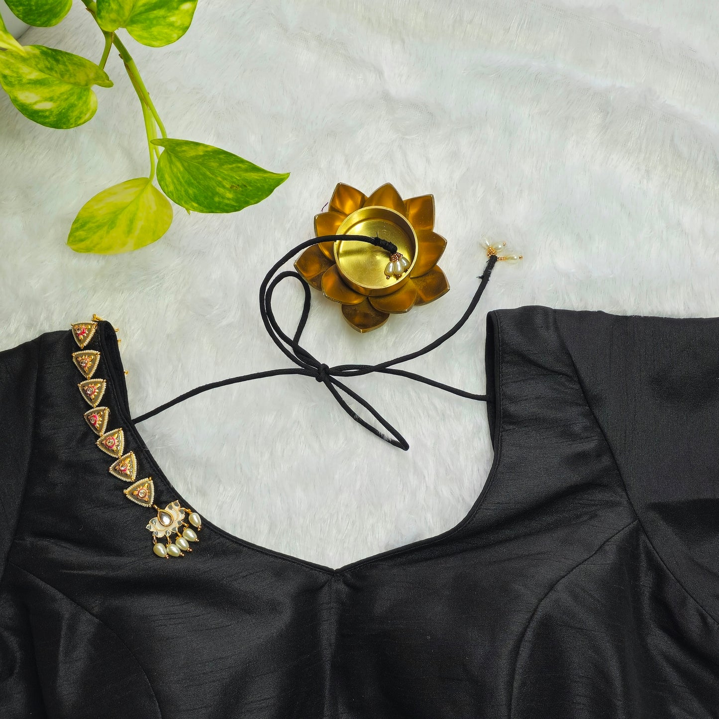 Black Raw silk Jewellery blouse
