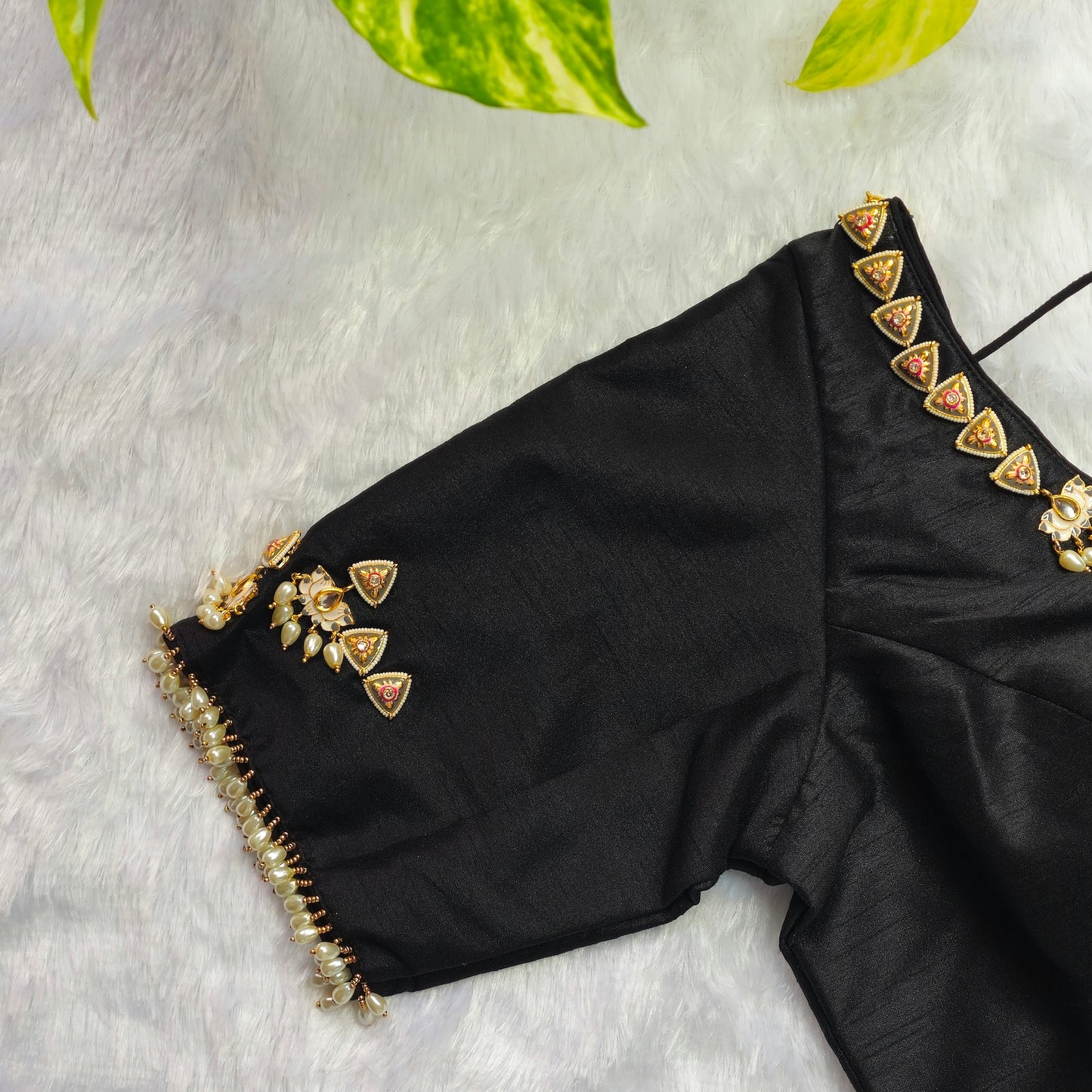 Black Raw silk Jewellery blouse