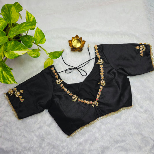 Black Raw silk Jewellery blouse